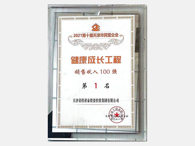 2021第十屆天津市民營企業(yè)健康成長工程銷售收入100強(qiáng)第一名
